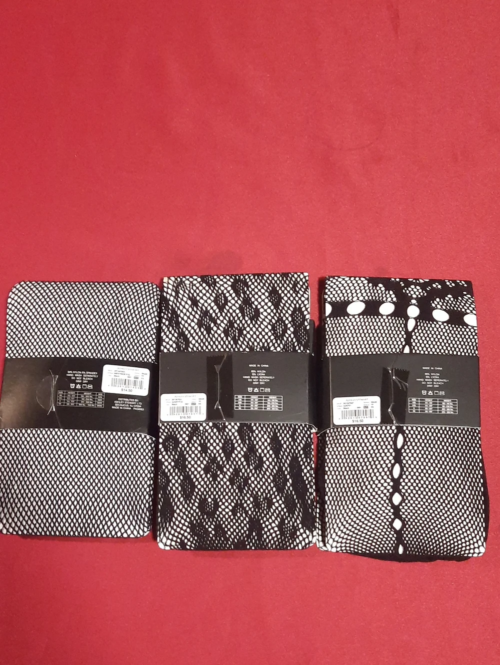 Ashley Stewart Black Patterned Footed Tights Bundle of 3 Size EE